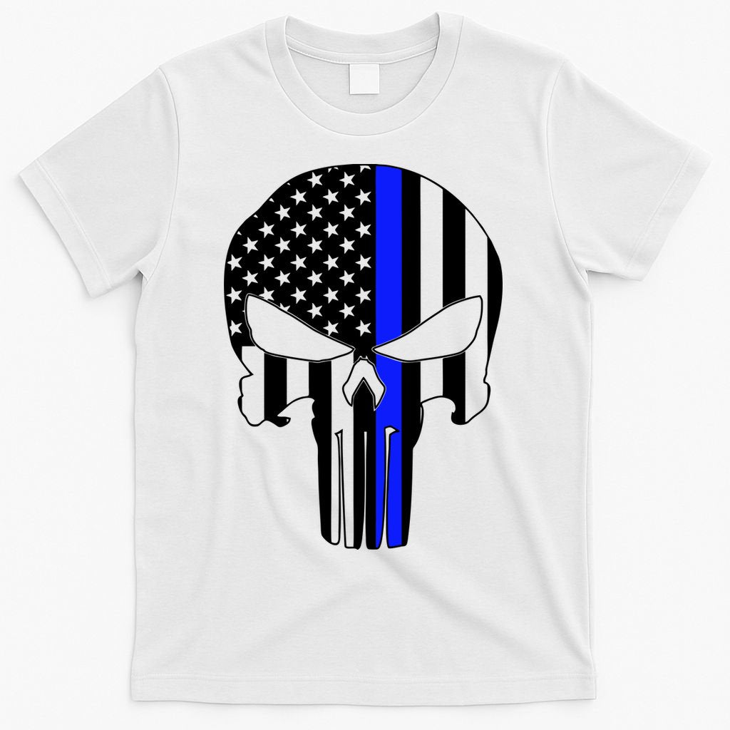 Police USA Skull Thin Blue Line T-Shirt