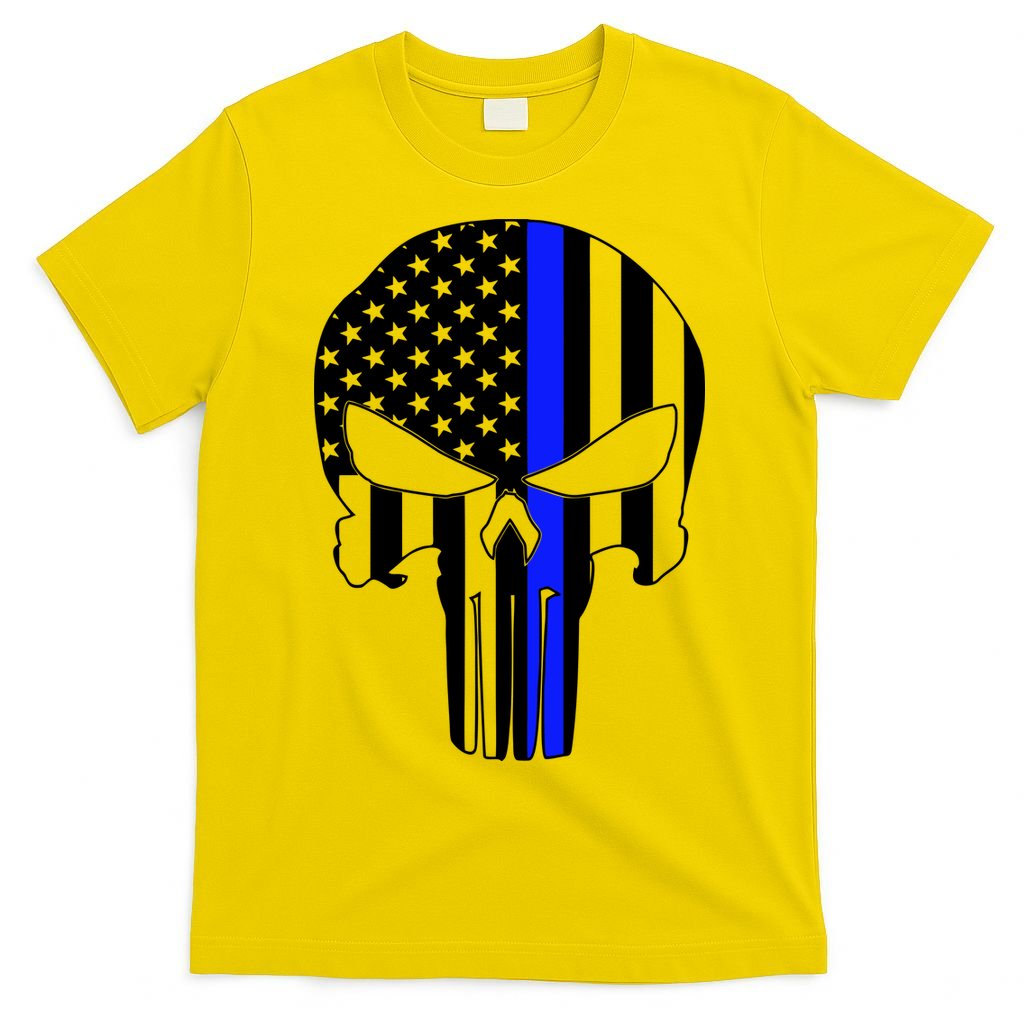 Police USA Skull Thin Blue Line T-Shirt