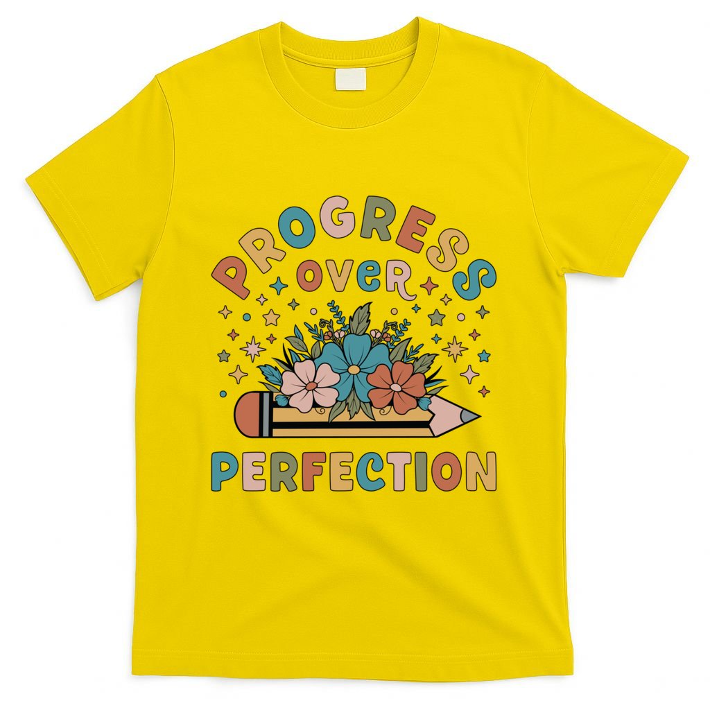 Progress Over Perfection | Teacher Wildflower Back To School T-Shirt