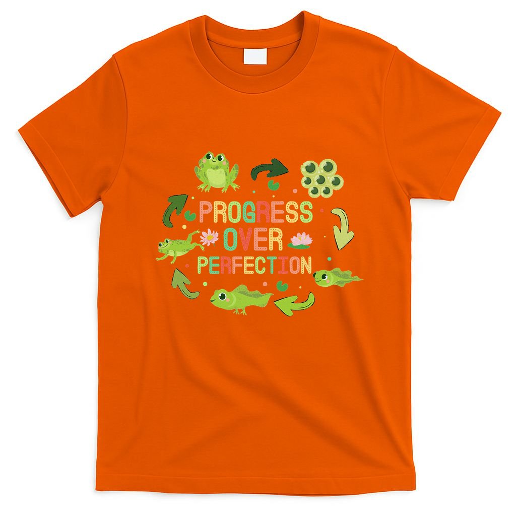 Progress Over Perfection Frog Back To School Teacher T-Shirt