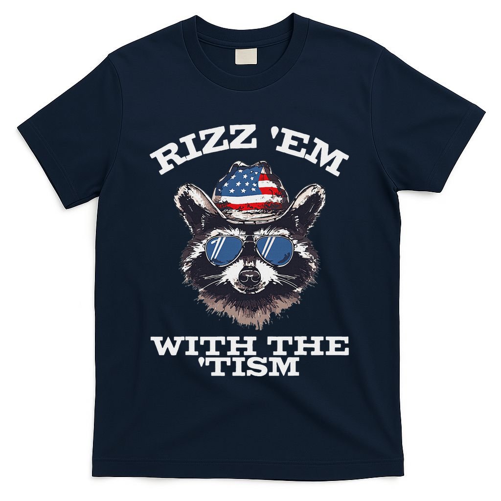 Patriotic Rizz Em With The Tism Raccoon Meme 4th Of July T-Shirt