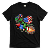 Patriotic T Rex Riding Firework 4th Of July T-Shirt