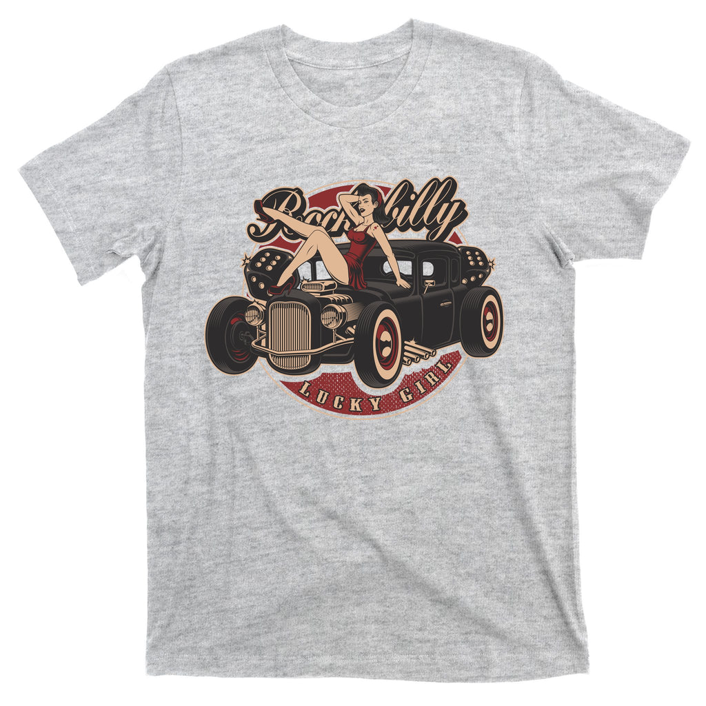 Pin Up Lucky Girl Classic Hot Rod Rockabilly T-Shirt