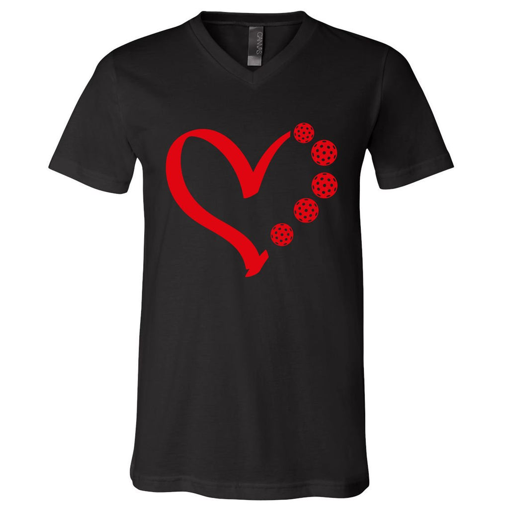 Pickleball Valentine Day Heart Pickleball V-Neck T-Shirt