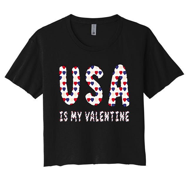 Patriotic Valentine Hearts Usa Design For ValentineS Day Women's Crop Top Tee