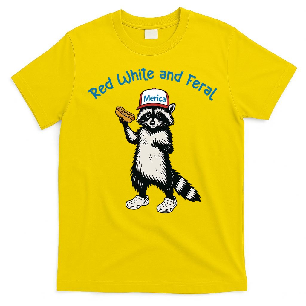 Raccoon 4th Of July Patriotic Funny Cute Red White And Feral T-Shirt