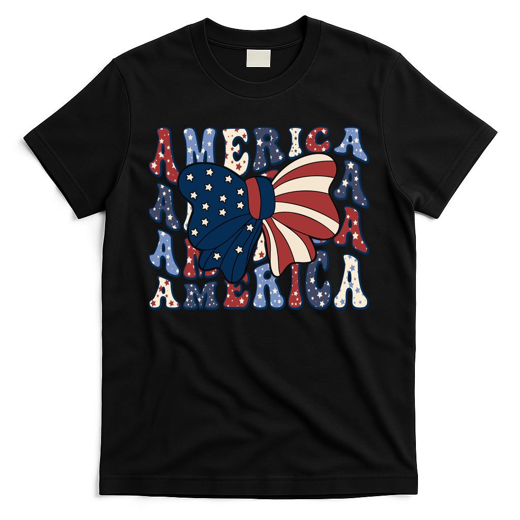 Retro America Bow USA 4th Of July T-Shirt