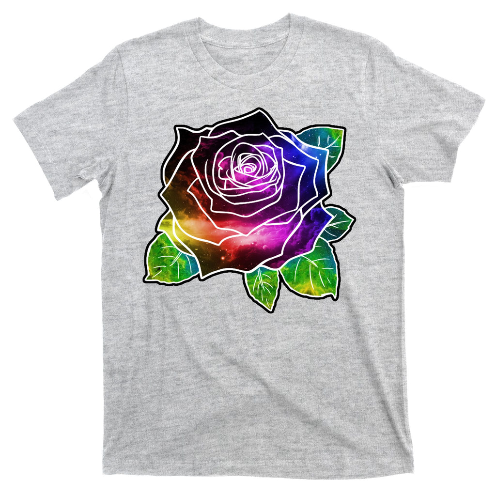 Rainbow Galaxy Floral Rose T-Shirt