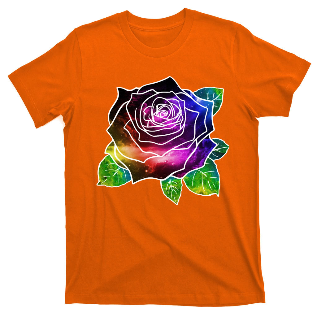 Rainbow Galaxy Floral Rose T-Shirt