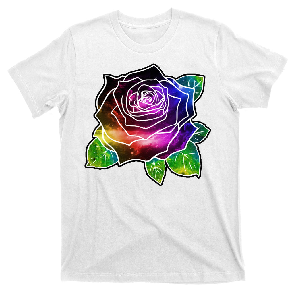 Rainbow Galaxy Floral Rose T-Shirt