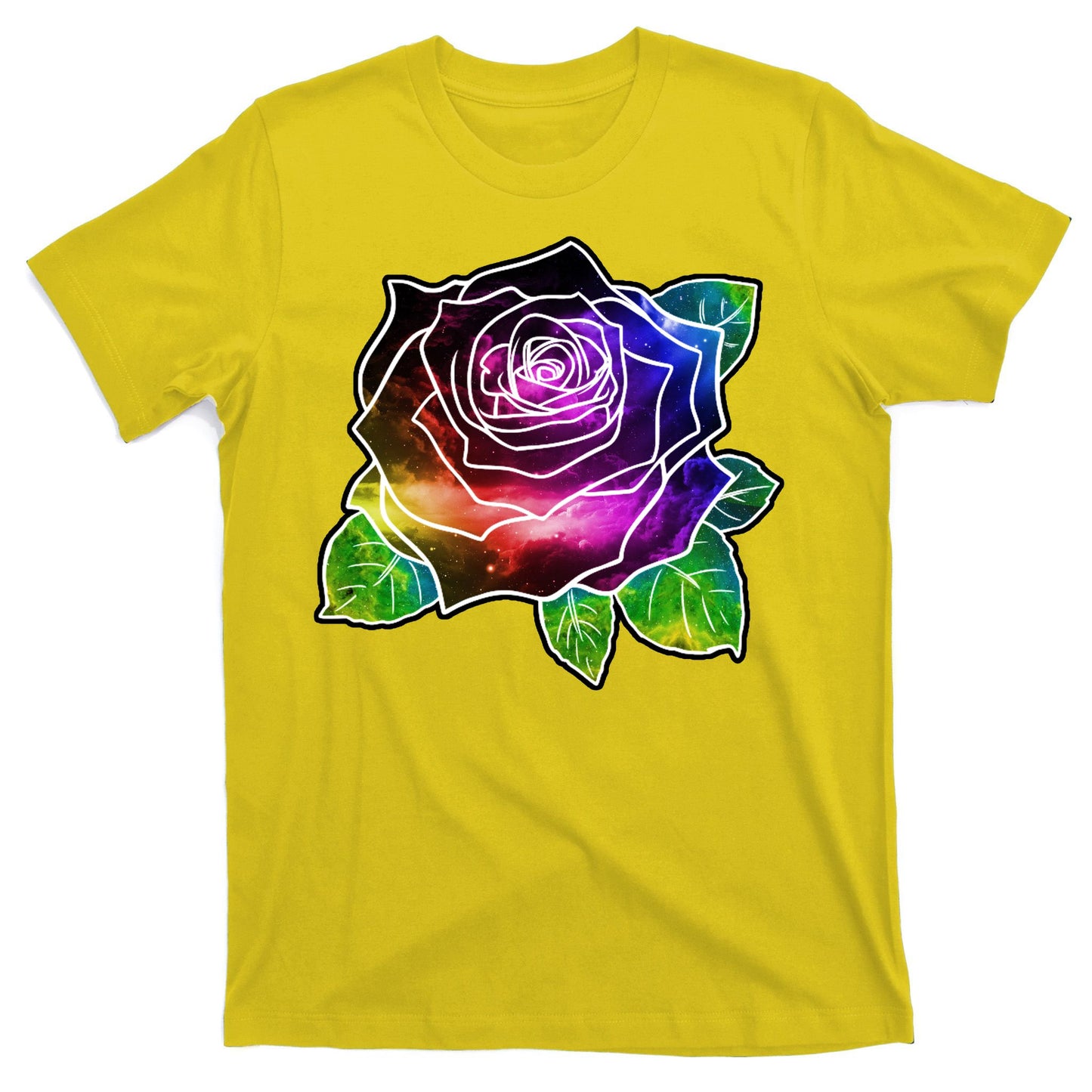 Rainbow Galaxy Floral Rose T-Shirt