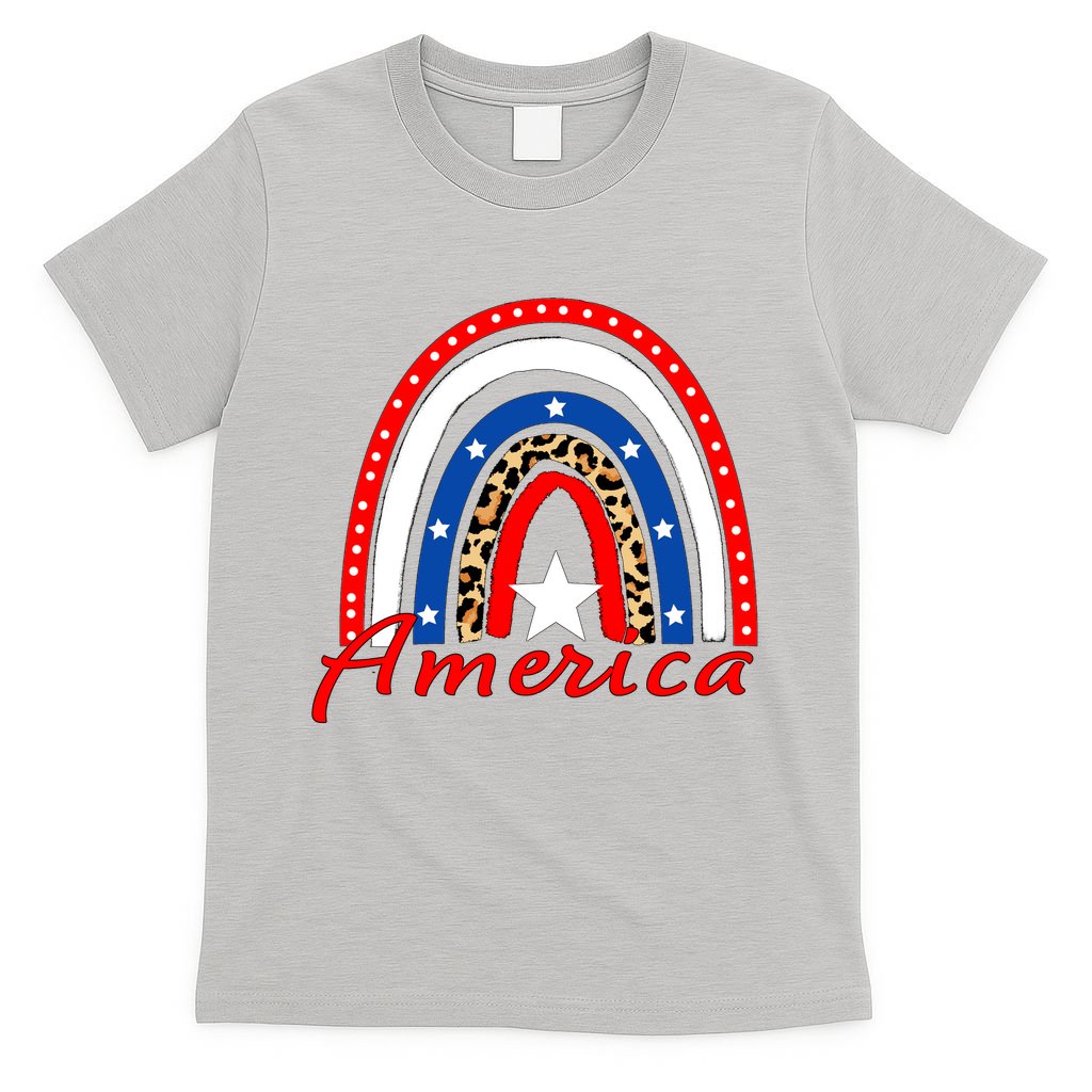 Rainbow Leopard American Flag 4th of July T-Shirt