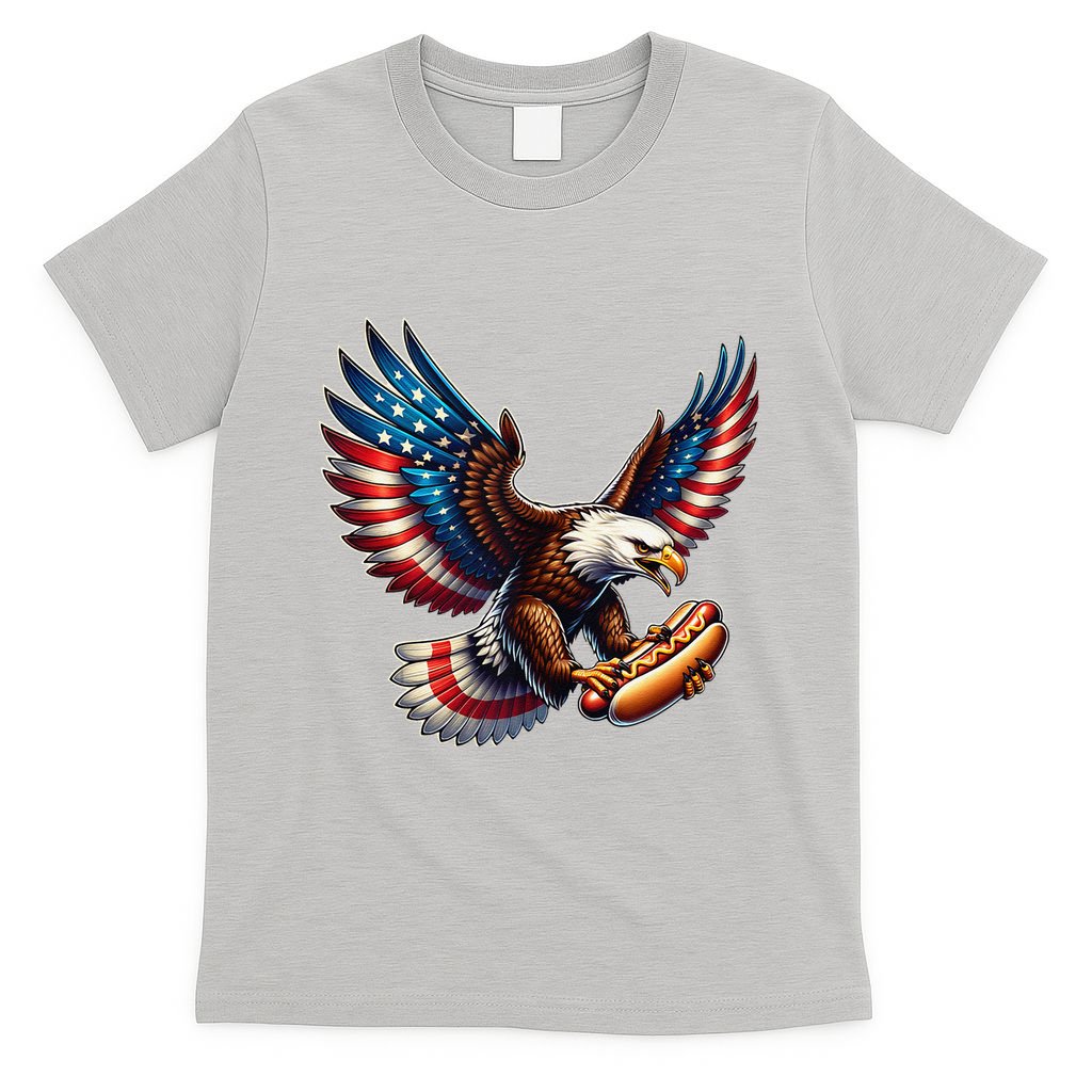 Retro Bald Eagle Hotdog American Flag 4th Of July Patriotic T-Shirt