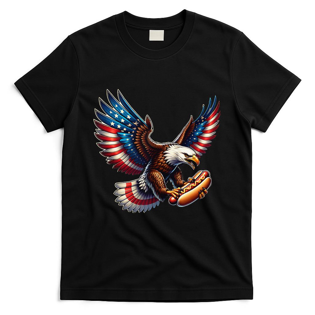 Retro Bald Eagle Hotdog American Flag 4th Of July Patriotic T-Shirt