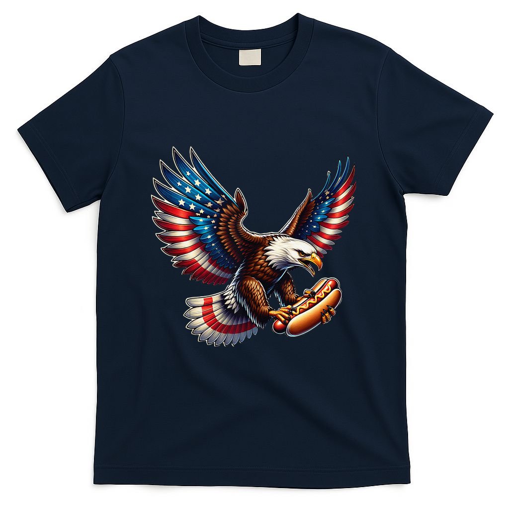 Retro Bald Eagle Hotdog American Flag 4th Of July Patriotic T-Shirt