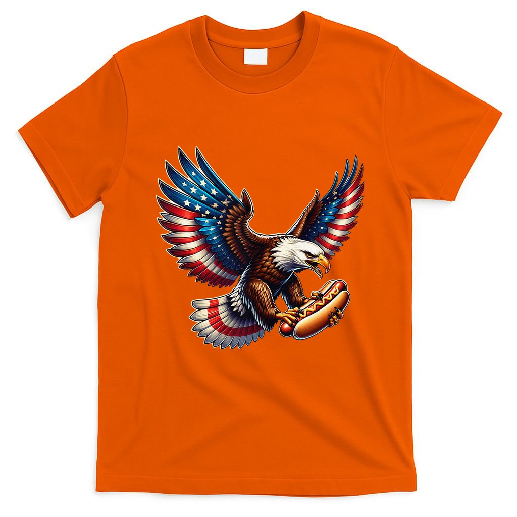 Retro Bald Eagle Hotdog American Flag 4th Of July Patriotic T-Shirt