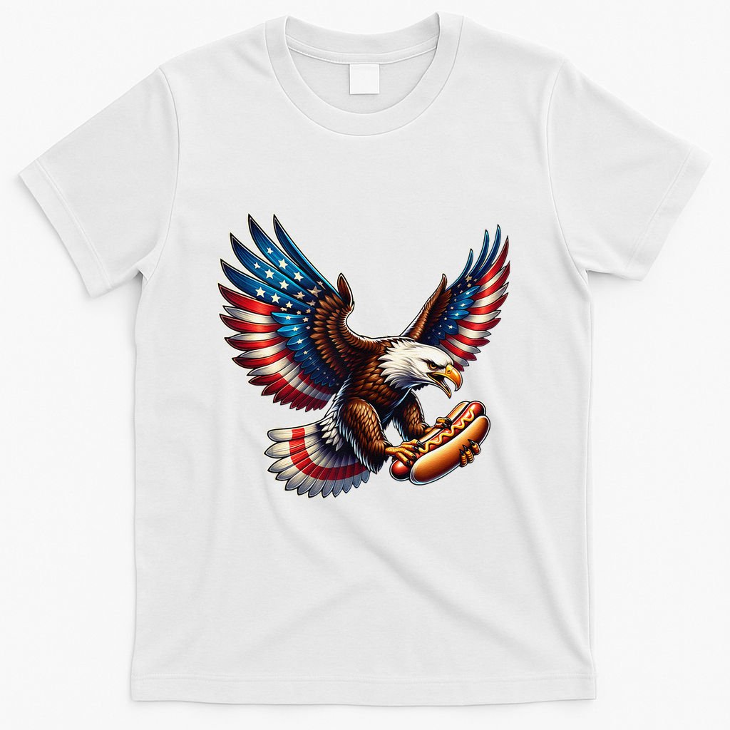 Retro Bald Eagle Hotdog American Flag 4th Of July Patriotic T-Shirt