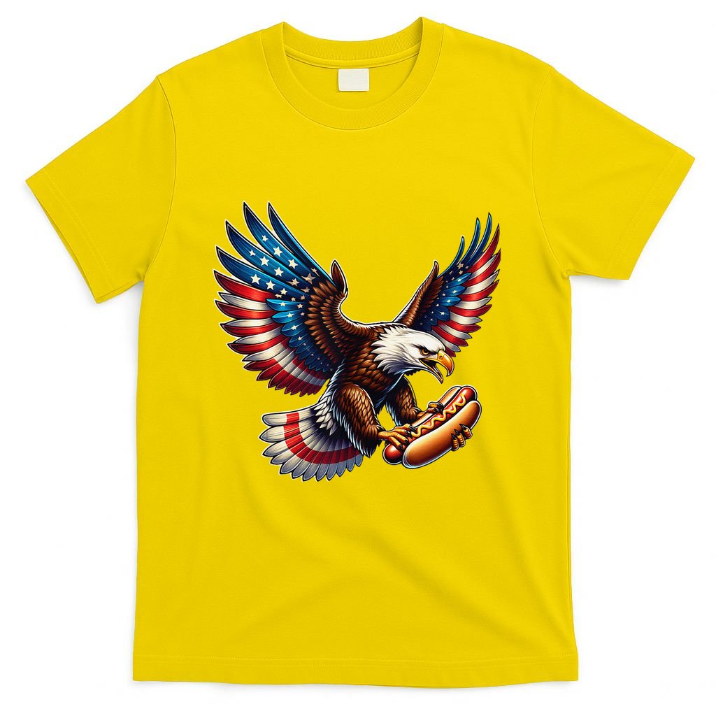 Retro Bald Eagle Hotdog American Flag 4th Of July Patriotic T-Shirt