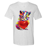 Rainbow Cute Cat Hugging Valentine Heart Kitty Love Cat V-Neck T-Shirt