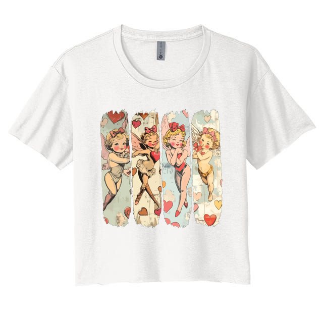 Retro Cupid Coquette Bow Retro Valentine Women's Crop Top Tee