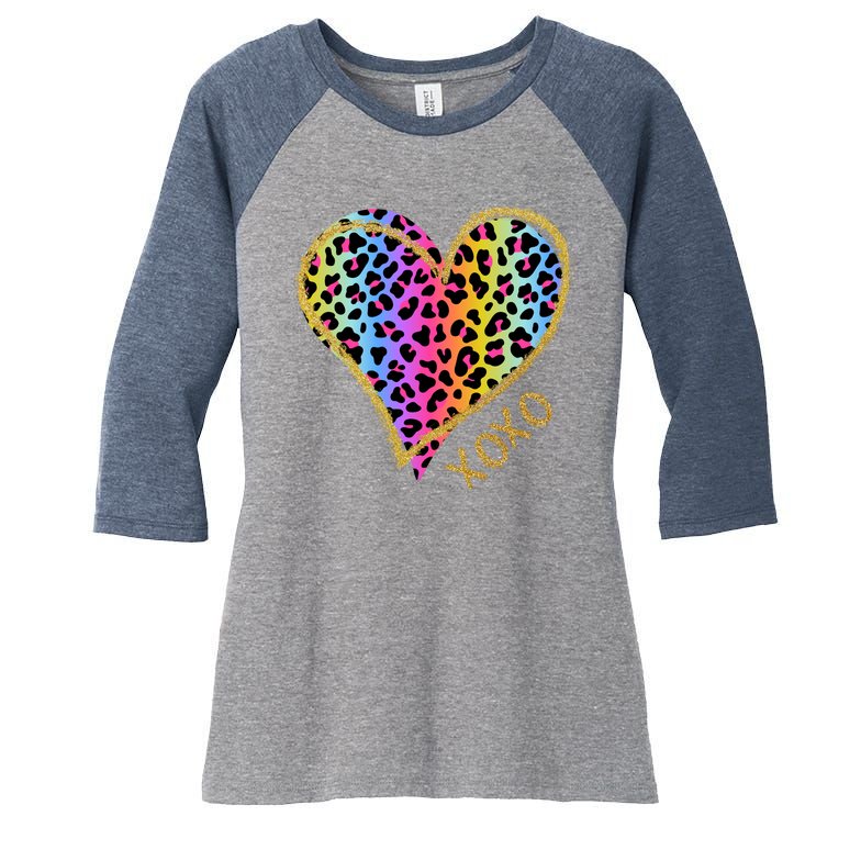 Rainbow Cheetah Heart Xoxo Women's Tri-Blend 3/4-Sleeve Raglan Shirt