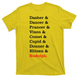 Reindeer Names Funny Christmas List Rudolph T-Shirt