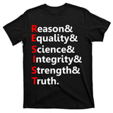 Resist Reason, Equality, Science, Integrity, Strength & Truth. Resistance T-Shirt