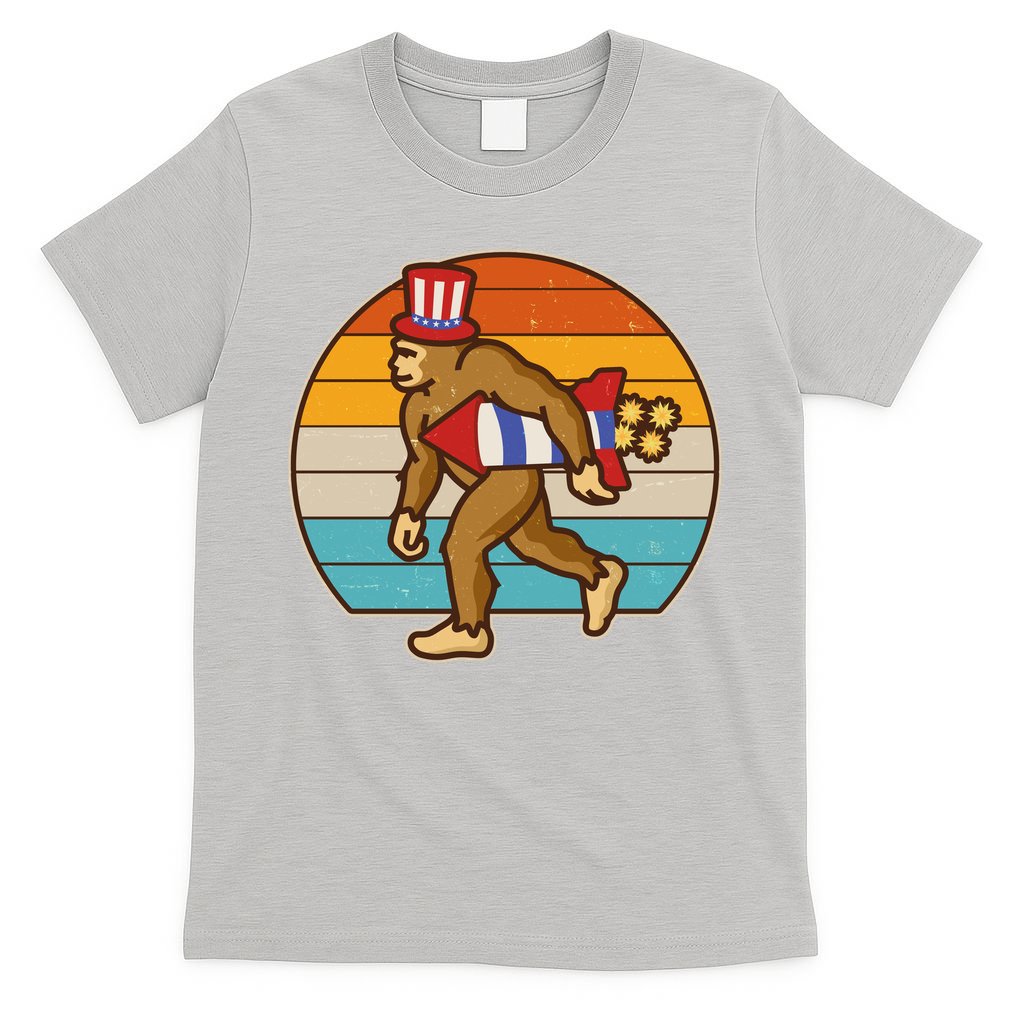 Retro Fourth 4th of July Firecracker Rocket Bigfoot T-Shirt