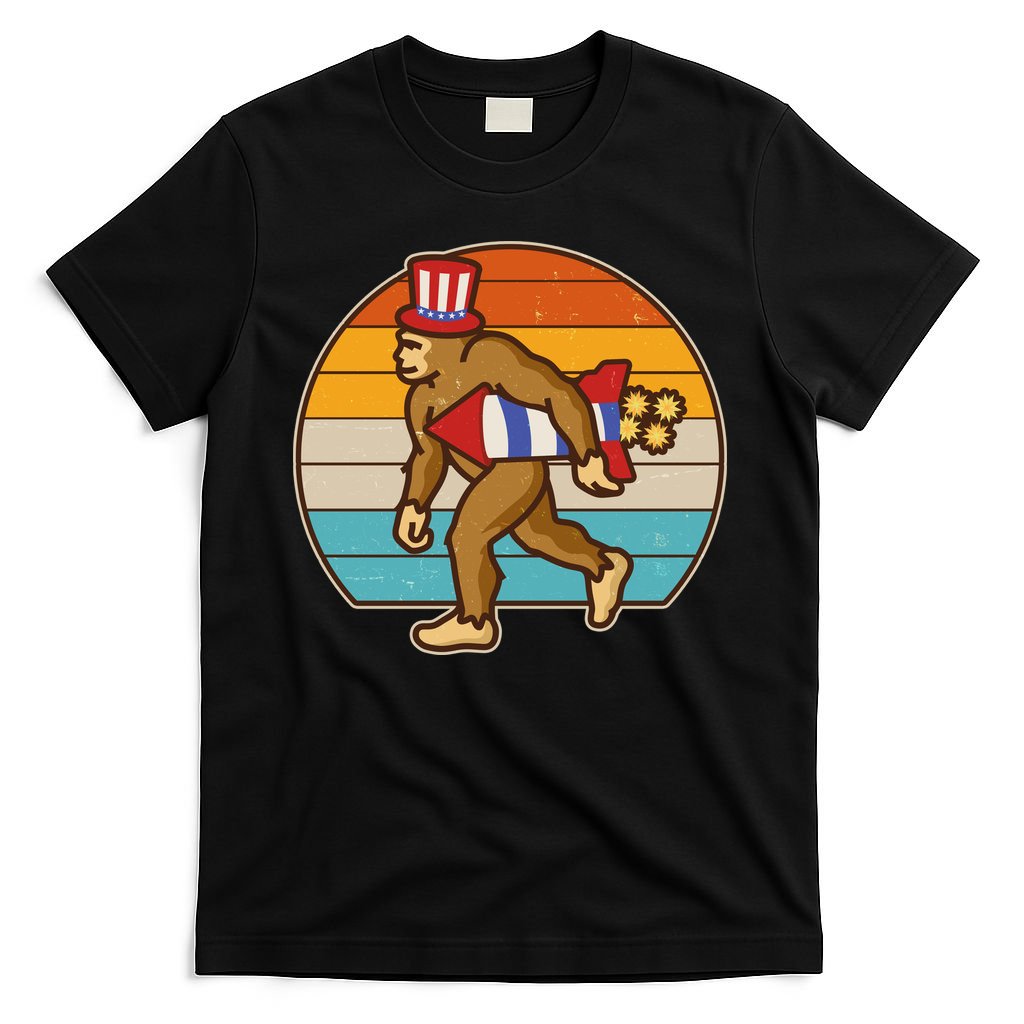 Retro Fourth 4th of July Firecracker Rocket Bigfoot T-Shirt