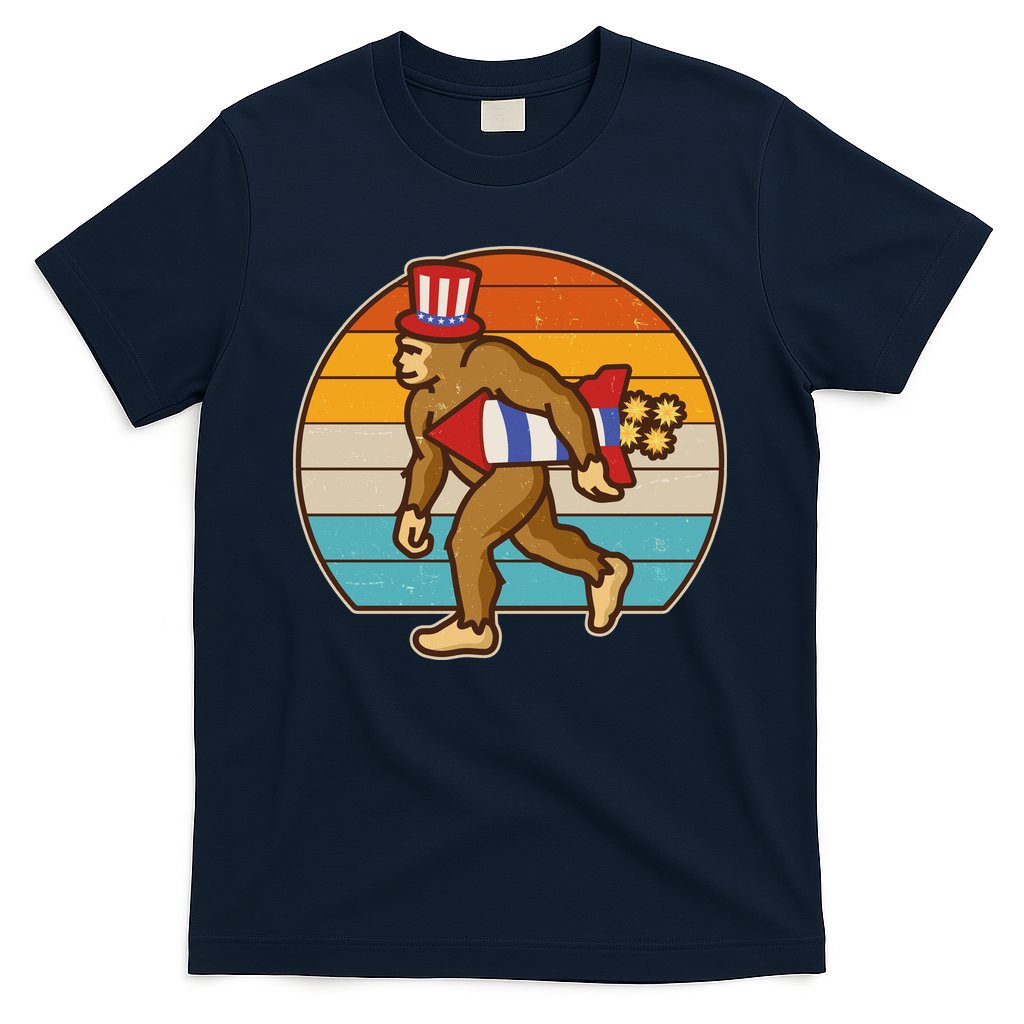 Retro Fourth 4th of July Firecracker Rocket Bigfoot T-Shirt