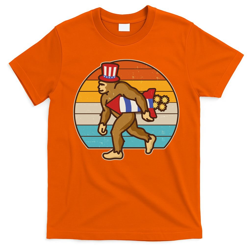 Retro Fourth 4th of July Firecracker Rocket Bigfoot T-Shirt