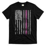 Retro Pink Thin Line Breast Cancer Awareness USA Flag T-Shirt