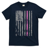 Retro Pink Thin Line Breast Cancer Awareness USA Flag T-Shirt