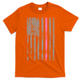 Retro Pink Thin Line Breast Cancer Awareness USA Flag T-Shirt