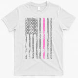 Retro Pink Thin Line Breast Cancer Awareness USA Flag T-Shirt