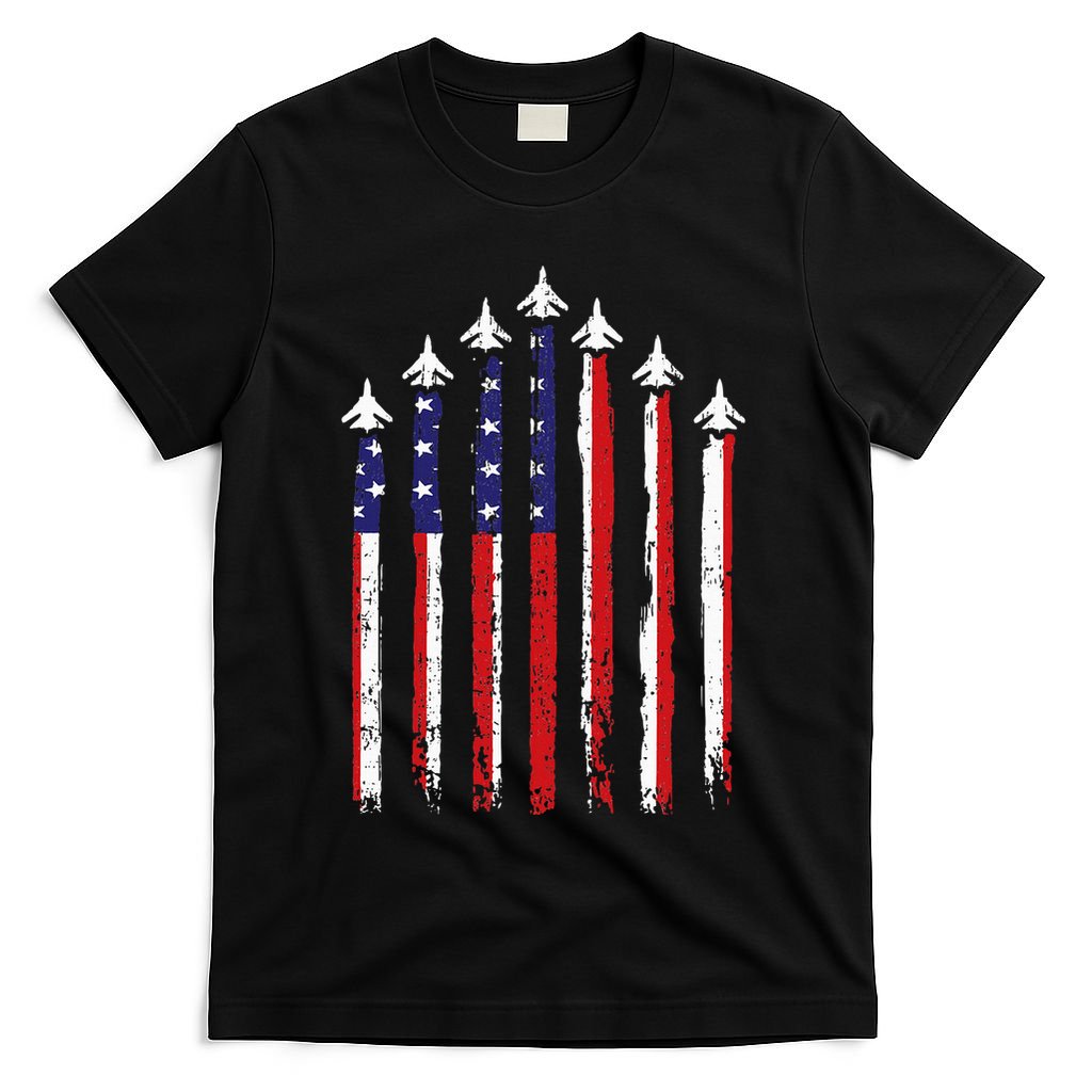 Retro Fighter Jet Airplane Usa Flag 4th Of July T-Shirt