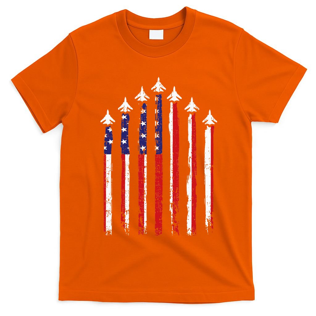 Retro Fighter Jet Airplane Usa Flag 4th Of July T-Shirt