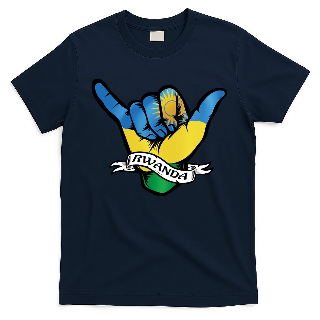 Rwanda Flag Shaka Hand Symbol T-Shirt