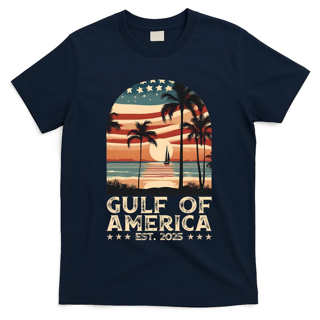 Retro Gulf Of Usa America Est 2025 American Flag Gulf Mexico President Trump T-Shirt