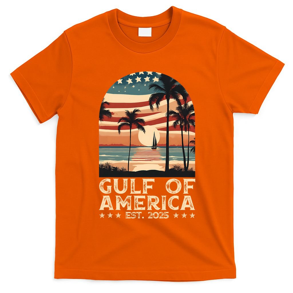 Retro Gulf Of Usa America Est 2025 American Flag Gulf Mexico President Trump T-Shirt