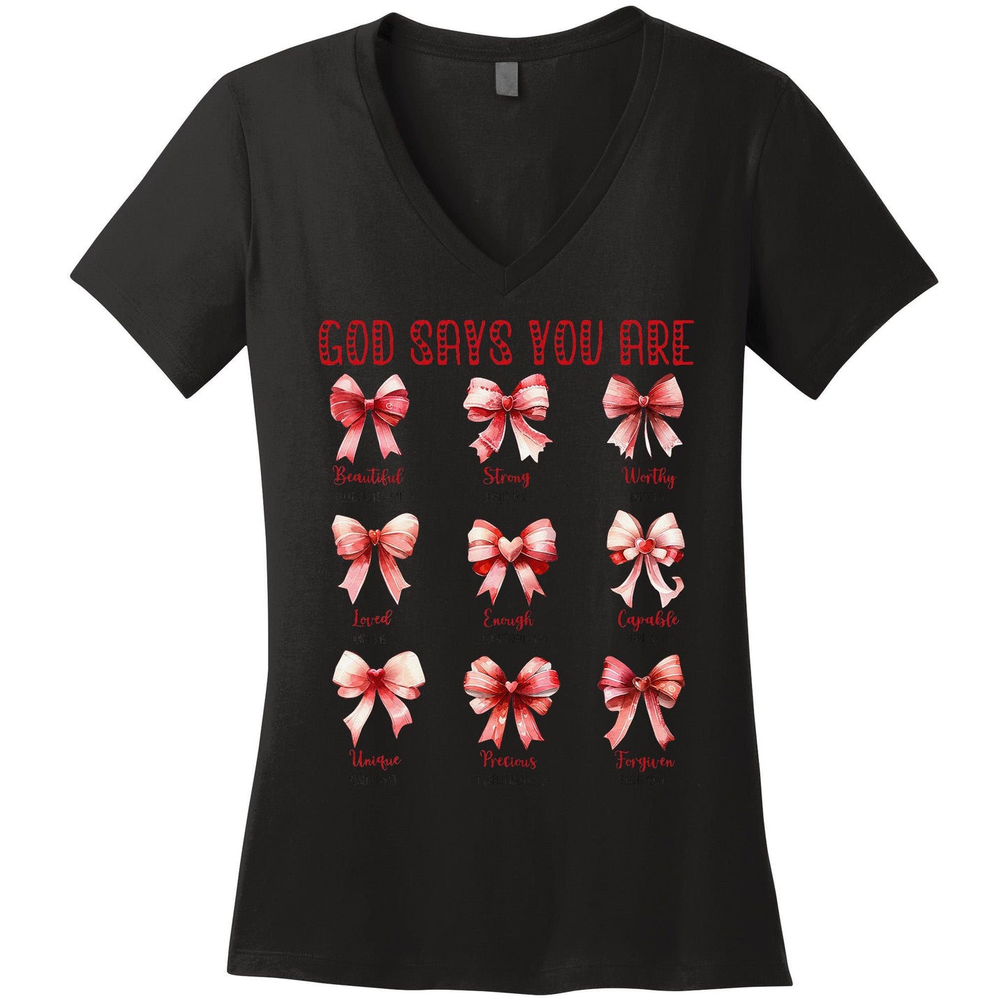 Retro God Says You Are Coquette Bow Cute Jesus Valentine Day Women's V-Neck T-Shirt