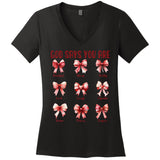 Retro God Says You Are Coquette Bow Cute Jesus Valentine Day Women's V-Neck T-Shirt