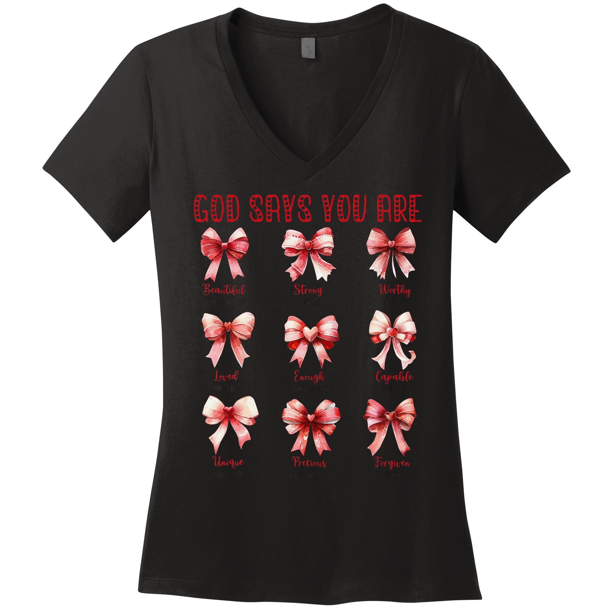 Retro God Says You Are Coquette Bow Cute Jesus Valentine Day Women's V-Neck T-Shirt