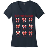 Retro God Says You Are Coquette Bow Cute Jesus Valentine Day Women's V-Neck T-Shirt