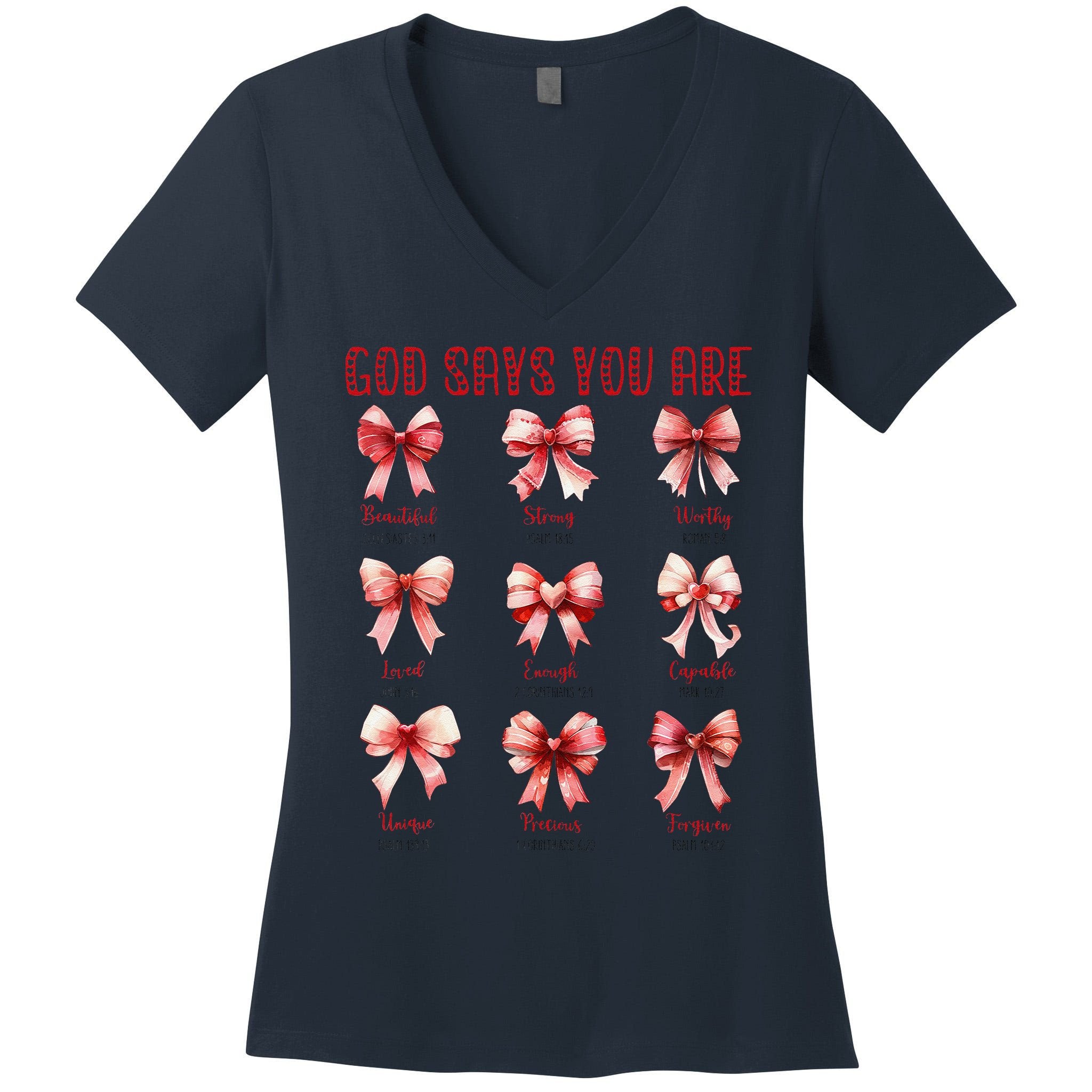 Retro God Says You Are Coquette Bow Cute Jesus Valentine Day Women's V-Neck T-Shirt