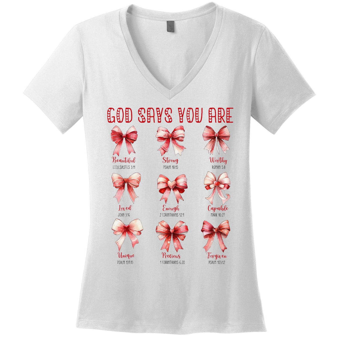 Retro God Says You Are Coquette Bow Cute Jesus Valentine Day Women's V-Neck T-Shirt