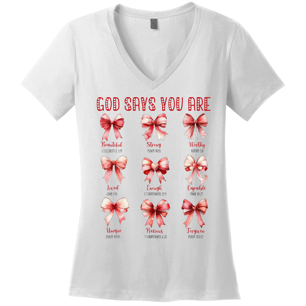 Retro God Says You Are Coquette Bow Cute Jesus Valentine Day Women's V-Neck T-Shirt