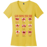 Retro God Says You Are Coquette Bow Cute Jesus Valentine Day Women's V-Neck T-Shirt