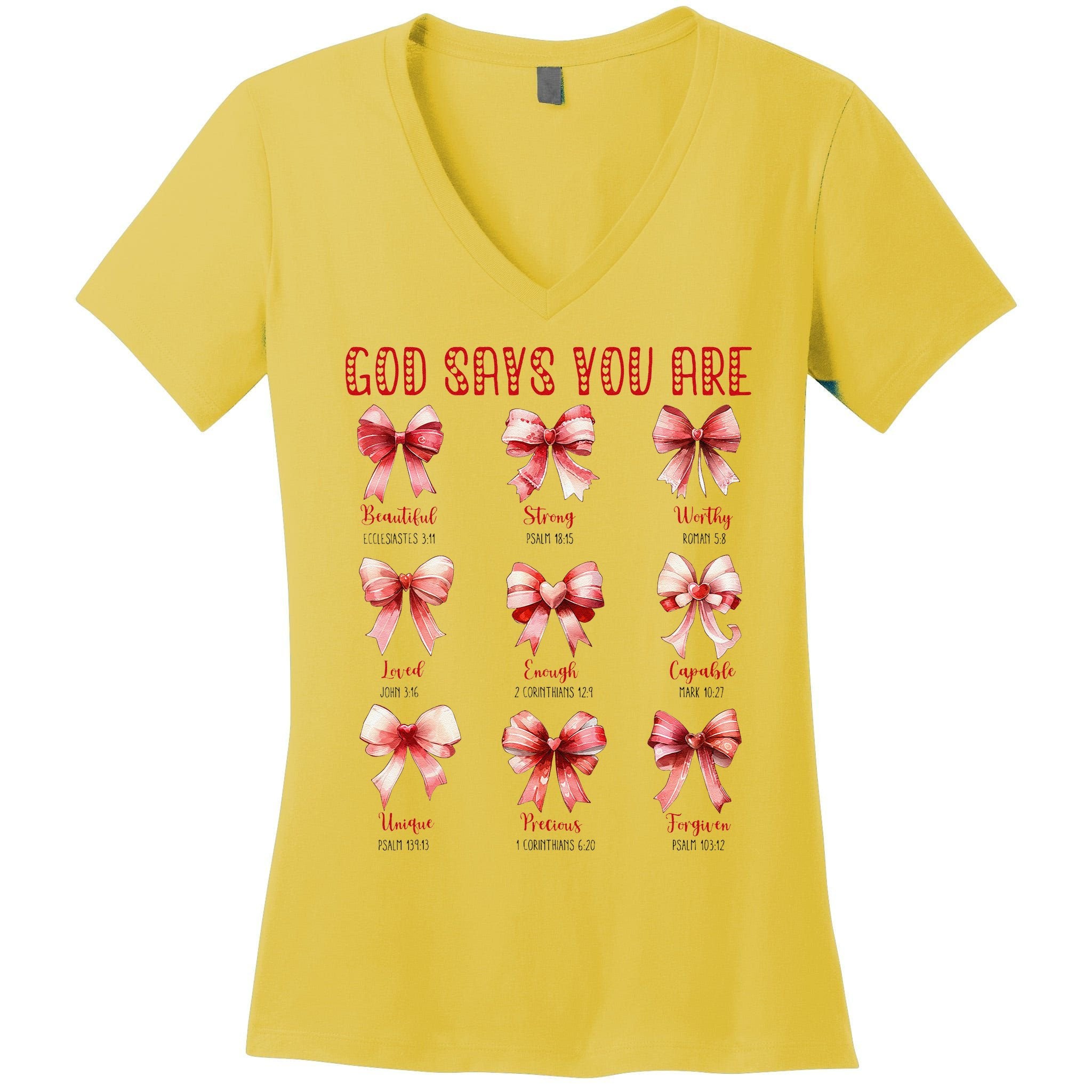 Retro God Says You Are Coquette Bow Cute Jesus Valentine Day Women's V-Neck T-Shirt