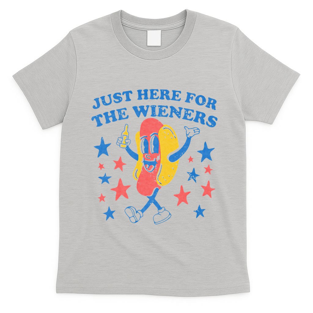 Retro Just Here For The Wieners 4th Of July Funny Hot Dog T-Shirt